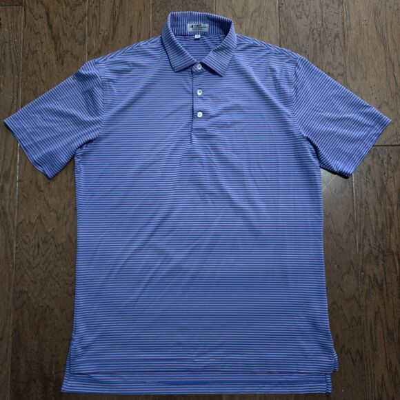 Peter Millar Summer Comfort Polo Medium Blue Striped Performance Golf Stretch - Picture 1 of 8